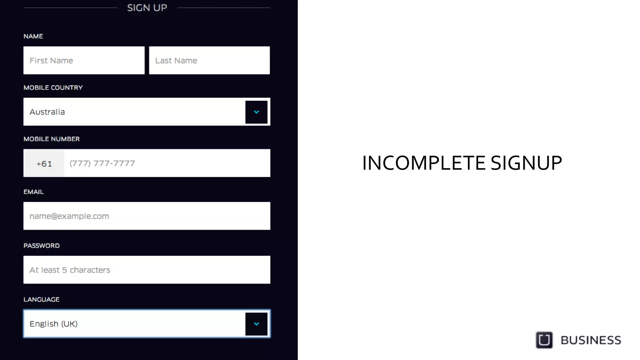 INCOMPLETE	
  SIGNUP	
  
 