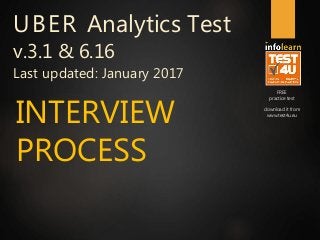 FREE
practice test
download it from
www.test4u.eu
UBER Analytics Test
v.3.1 & 6.16
Last updated: January 2017
INTERVIEW
PROCESS
 