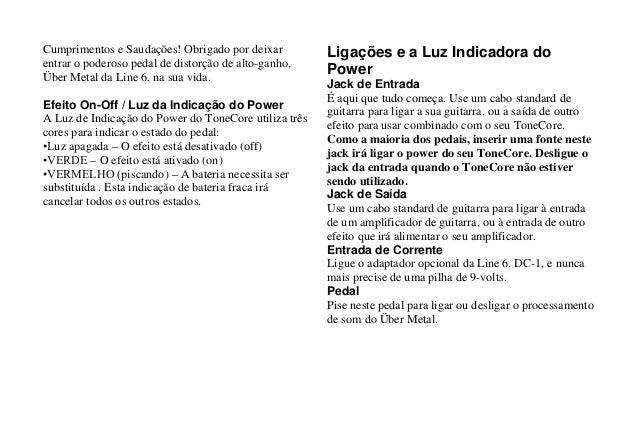 Manual do pedal de efeito UBERMETAL Line6 (PORTUGUÊS)