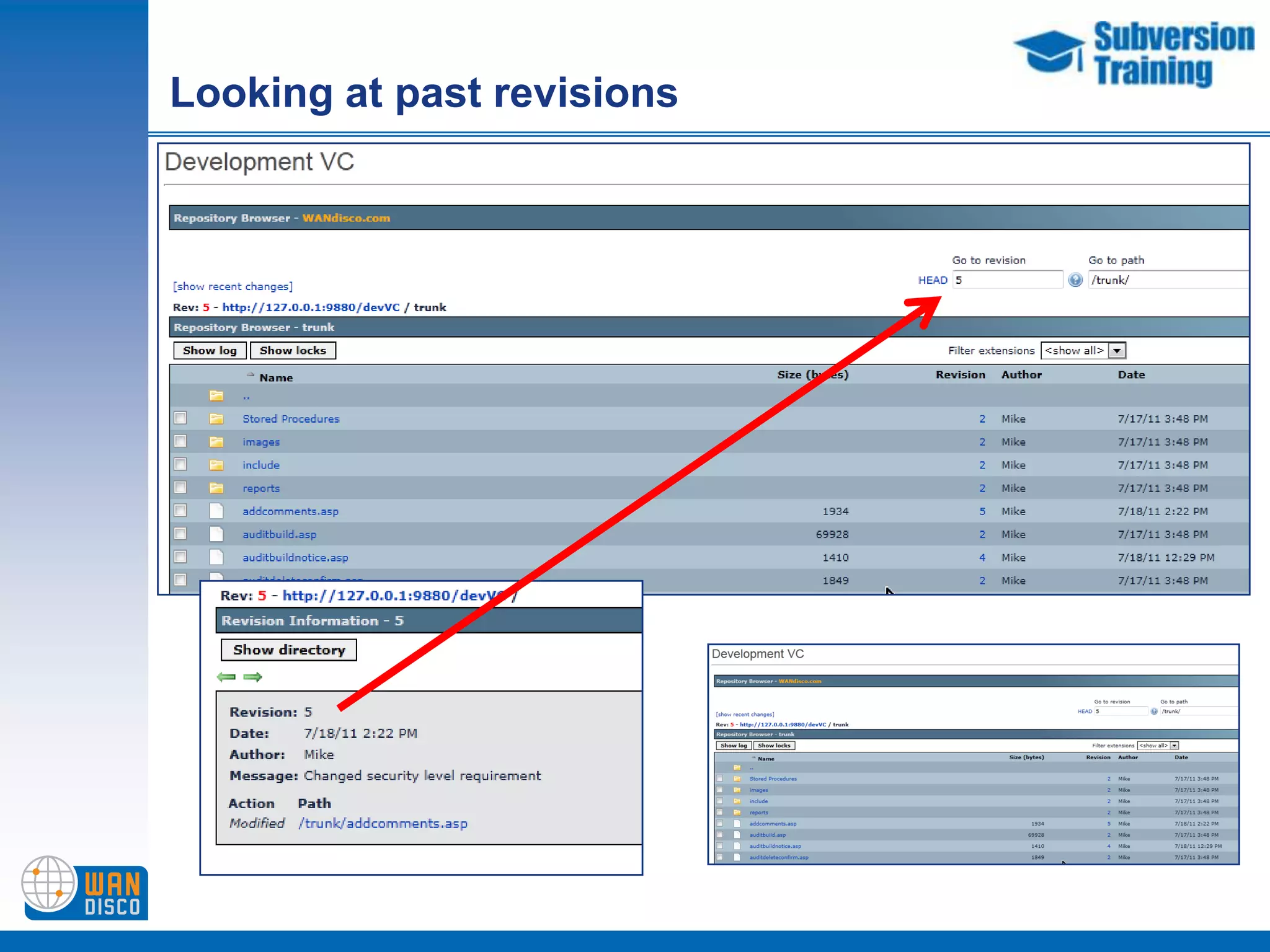 Showing log informationThe same information is displayed as through TortoiseSVN