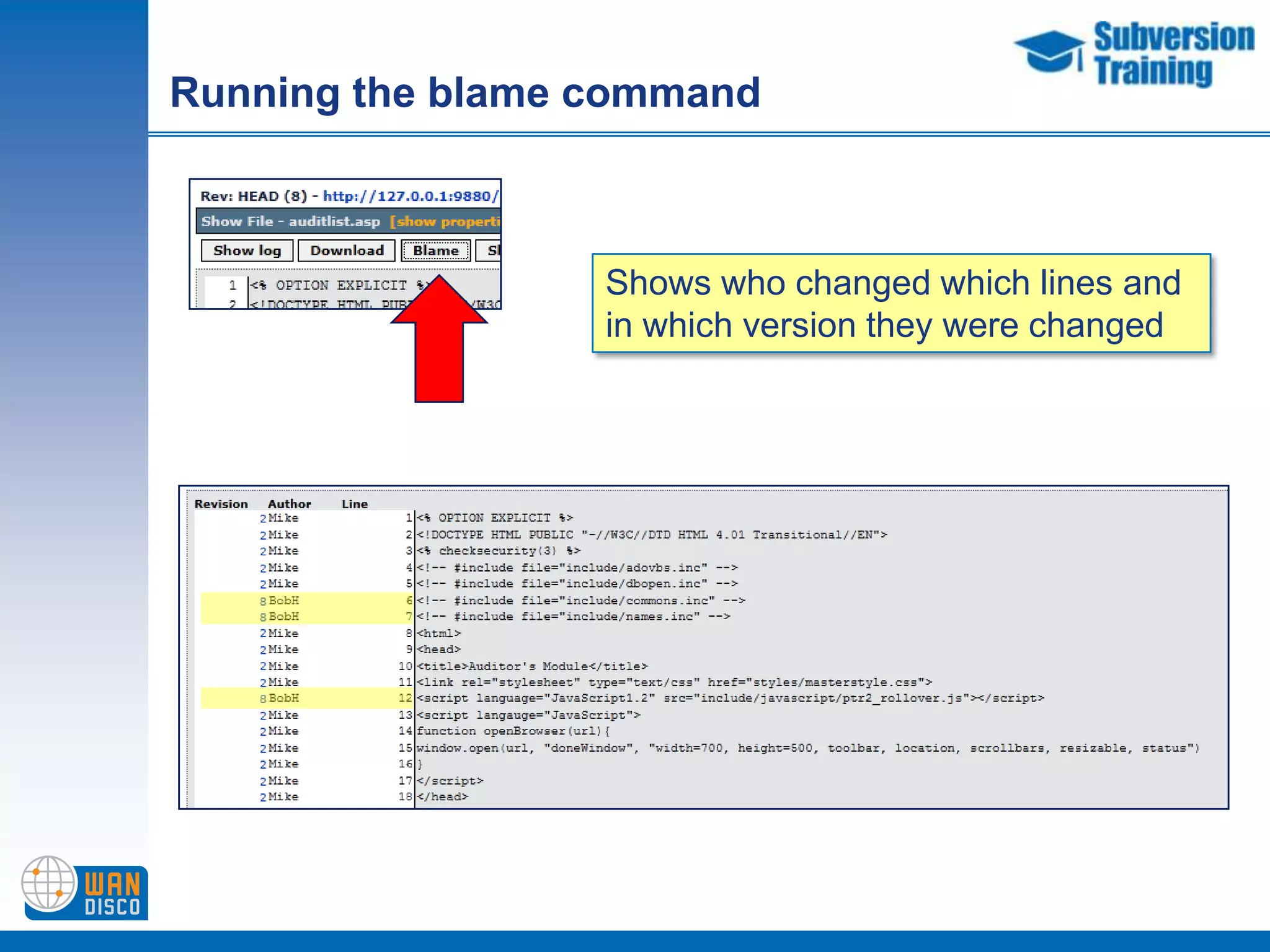 Looking at differences from revisionsClick on a modified file
