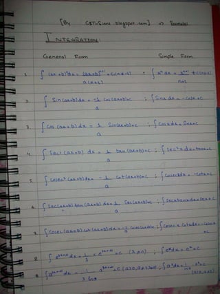 Derivative and Integeration Formulas