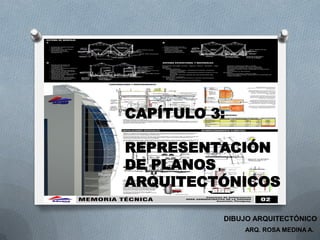 ARQ. ROSA MEDINA A.
DIBUJO ARQUITECTÓNICO
CAPÍTULO 3:
REPRESENTACIÓN
DE PLANOS
ARQUITECTÓNICOS
 