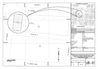 ESQUEMA DE LOCALIZACIÓN
ZONIFICACIÓN :
ÁREA DE ESTRUCTURACIÓN URBANA :
:
:
:
:
:
:
:
:
FIRMA PROP.: FIRMA Y SELLO PROY.:
PROYECTO:
PLANO: LÁMINA:
ESCALA: FECHA:
UB - 01
ENERO 2023
ESCALA 1/5,000
LOCALIZACIÓN Y UBICACIÓN
1/500
:
DEPARTAMENTO
PROVINCIA
DISTRITO
SECTOR
NOMBRE DE LA VÍA
Nº DEL INMUEBLE
MANZANA
LOTE
LORETO
MAYNAS
PUNCHANA
N° PARTIDA SUNARP
CIUDAD DE IQUITOS
ZR
UBICACIÓN
Esc. 1/500
2 1
MANZANA 3
MZ 2
PREDIO
ASMUTIOMAR
9587600N
694400E
9587650N
694400E
9587600N
694450E
9587650N
694450E
CALLE IQUITOS
1092
"Y1"
"2"
P12022245
18.10
3
5
.8
5
3
5
.9
2
17.85
CEBE
TNTE. MANUEL
PUEBLO JÓVEN AGRUPAMIENTO DE
VIVIENDAS TNTE. MANUEL CLAVERO
ETAPA PRIMERA
CA. BORJA
PSJE.
TRUJILL
O
CA.
CABO
PANTO
JA
CA.
IQUITO
S
CA. TRUJILLO
1
2
PASAJE K
CA.
HUANUC
O
CA.
CABO
PANTOJA
CA. MANCO CAPAC
1
2
3A
4
6
7
8
9
10
11
12
13
14
15
16
17
18
19
20
21
22
23
26
27
28
1
2
3
5
6
7A 8 9
10
12
13
14
15
16
17
18
19
20
21
2A
B
A
20A
20B 20C
7
9A
13A
13B
PASAJE
C
3
2B 3B
5A
11
11A
1A
2 1
56
1
2
3
4
5
6
7
8
9
10
11
12
13
14
15
16
17
18
19
20
21
22
54
55
56
A
18A
18
1
4A
3A
6A
2A
3
6
12A
2
1
15
2
1
1A
3A
4A
6
1
4A
8
7
5
4
3
3
2
3 4
5 6 7 8 9
1A
2
4
3
2A
4
3
2
7
6
5
4
3
25
16
6
2A
3
5
4
15
14
13
12
2
3
4
5 6 7 8 9
11
4
3
2
1
9
8
7
10
1
2
9
8
4
6 7 8 9 9A 5 6 7 8 9B 9A 9
10B
9C
13B
10
11
12B
12A
12
13
13A
14A
14
1A
18A
18
16
3A 4A
11
12
12A
13
17A 17 16 16A 15 14 14A 13B
6A
11A
11
12
13
14
14A
15
15A
20 19
18A
18 17 16
23
22 21 20
20A
19A
19 18
16
16A
15
15A
14A
14
13A'
13A
7A
7
4A
8A1 8 9
11A
12 12A
8A
8B
14A
14
15
17
18
19
20
21
23B
23
23A
25A
1
11B
11A
11
12
12A
13
14
15
24A
24
23A
23 22 21 20A 20 19
19A
18 17 16
4 4A 5 6 7 7A 8 9
13
13A
12A
12 11 10
10A
9 9A
9A
10C
11C
11B
10A
10B
13
12
11A
11
10
8A
11
12A
12
11A
16
16A
15A
15 14 13
10
9C
5A
10B
10A
10
1B 1A 21
20A
20
17
17A
16
6A
6B
6
8A
1
1B
17
17A
13
13A
6
10A
10
18B
CA. SAN JOSE
AV. 28 DE JULIO
PSJE.
TRUJILLO
CA.
CUZCO
160108
4
5
6A
7
8
8A'
6B
9
10
8A
6A'
1
2
3
22
23
24
25
26
27
28
LOCAL
COMUNAL
A
=
350.17
m2.
11
12A
13
14
15
16 17 18
19
20
21
14A
12
18A
24A
11A
0151-COFOPRI-2002-JMLR
15A
10
10A
10
1B
1
MANZANA 4
MANZANA 3
MANZANA 2
AV. 28 DE JULIO
AV. 28 DE JULIO
AV. 28 DE JULIO
CALLE LOS PROCERES
2A
2
COLEGIO
TNTE. MANUEL CLAVERO MUGA
CA. TRUJILLO
PRIVADA
PROPIEDAD
CA.
IQU
ITO
S
5 7A 7B
7
55
5
5C 5D
5B
B
C
PSJE
. 3
DE
JU
NIO
AV . 28 DE JULIO
CALLE
CABO
PANTO
JA
PROPIEDAD DEL
MINISTERIO DE EDUCACION
24
24A
15B
15
5A
5
5B
4
4A
25A
25
CA
LL
E
BU
EN
O
S
AI
RE
S
2
1A
8
19
19A
1
1B
22
22A
17A
17
1A
1
P12021441
5 5A
24B
24
00008
P12021450
PREDIO
ASMUTIOMAR
CA.
HUANUC
O
B
CA.
CABO
PANTOJA
N
CLAVERO
MEJORAMIENTO Y AMPLIACIÓN DEL SERVICIO DEL CENTRO
EDUCATIVO BÁSICO ESPECIAL TENIENTE MANUEL CLAVERO,
DISTRITO DE PUNCHANA, PROVINCIA DE MAYNAS,
DEPARTAMENTO DE LORETO
 