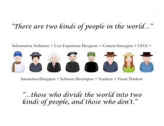 morville@semanticstudios.com




“There are two kinds of people in the world…”


Information Architects + User Experience ...