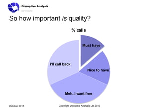 So how important is quality?
% calls

Must have

I'll call back
Nice to have

Meh. I want free

October 2013

Copyright Disruptive Analysis Ltd 2013

 
