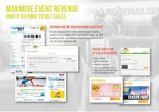 Income beyond the ticket sale through banner
advertising on sites and on printed tickets, as well
as offers from our affil...