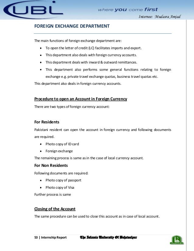 U B L Bank Internship Report