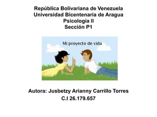 República Bolivariana de Venezuela
Universidad Bicentenaria de Aragua
Psicología II
Sección P1
Autora: Jusbetzy Arianny Carrillo Torres
C.I 26.179.657
 