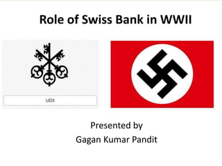 Role of Swiss Bank in WWII 
Presented by 
Gagan Kumar Pandit 
 