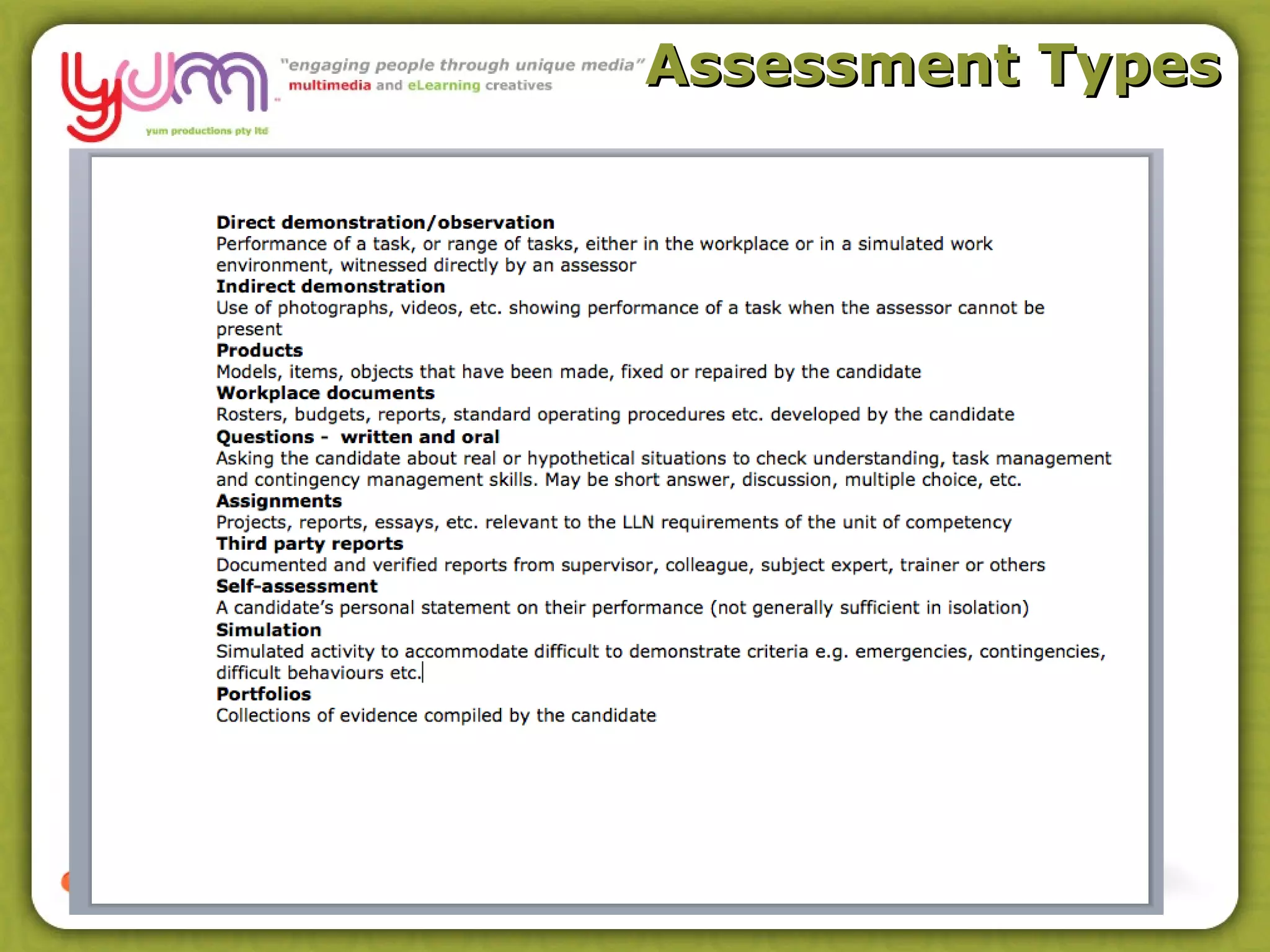 Assessment Types
 