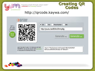 Creating QR
                     Codes
http://qrcode.kaywa.com/
 