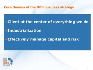 Core themes of the UBS business strategy



• Client at the center of everything we do

• Industrialization

• Effectively manage capital and risk




                                           5
 