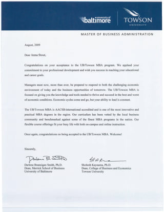 Ub Towson Mba Acceptance Letter