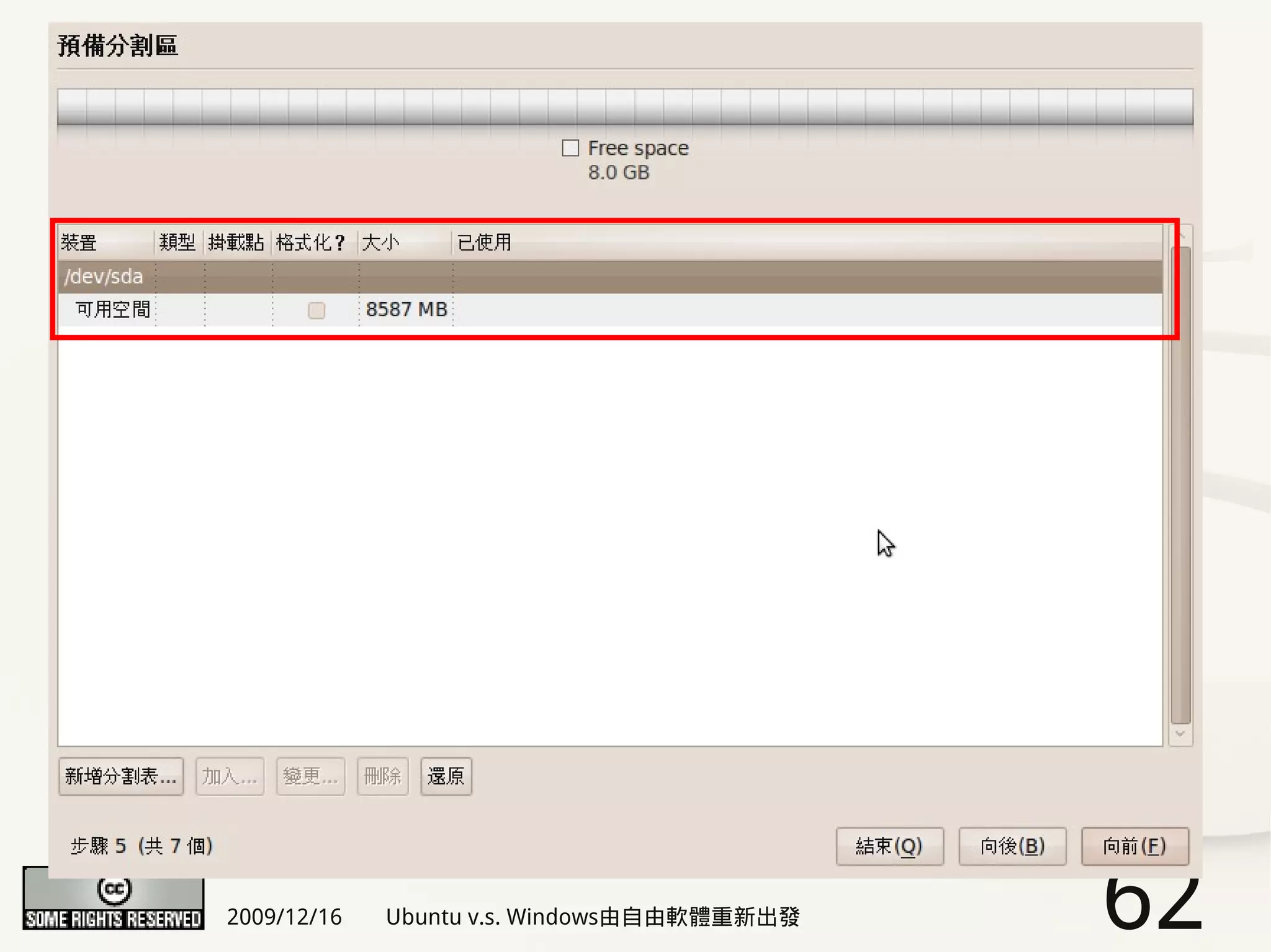 2009/12/16   Ubuntu v.s. Windows由自由軟體重新出發   62
 
