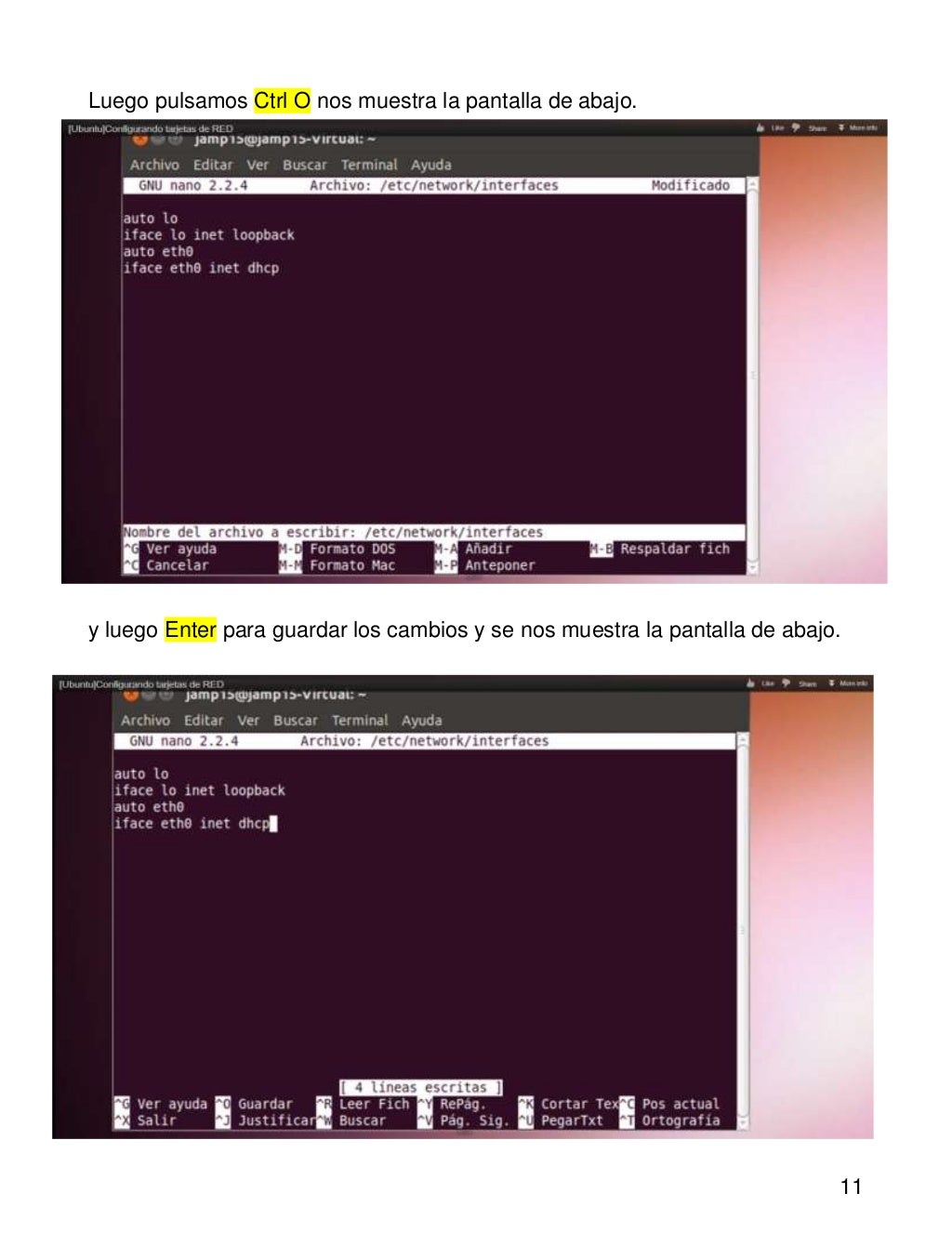 Ubuntu. configurar tarjeta de red mediante lineas de comando