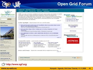 Kampala - Uganda, Grid User Tutorial, 11.11.200913The South African National GridA national project coordinated by Meraka Institute, in concert with Universities and National Laboratories, along the lines of EGEE, to provide an integrated collaborative, high-performance computing platform to the nation's researchers
