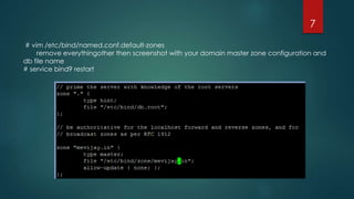 # vim /etc/bind/named.conf.default-zones
remove everythingother then screenshot with your domain master zone configuration and
db file name
# service bind9 restart
7
 