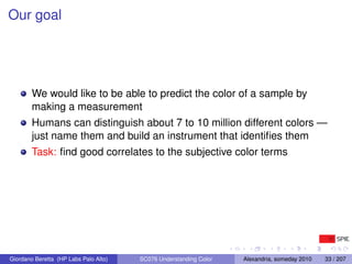 Our goal




        We would like to be able to predict the color of a sample by
        making a measurement
        Hum...