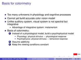 Basis for colorimetry


        Too many unknowns in physiology and cognitive processes
        Cannot yet build accurate ...