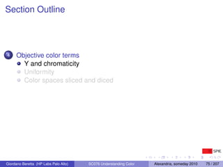 Section Outline




4    Objective color terms
       Y and chromaticity
       Uniformity
       Color spaces sliced and ...