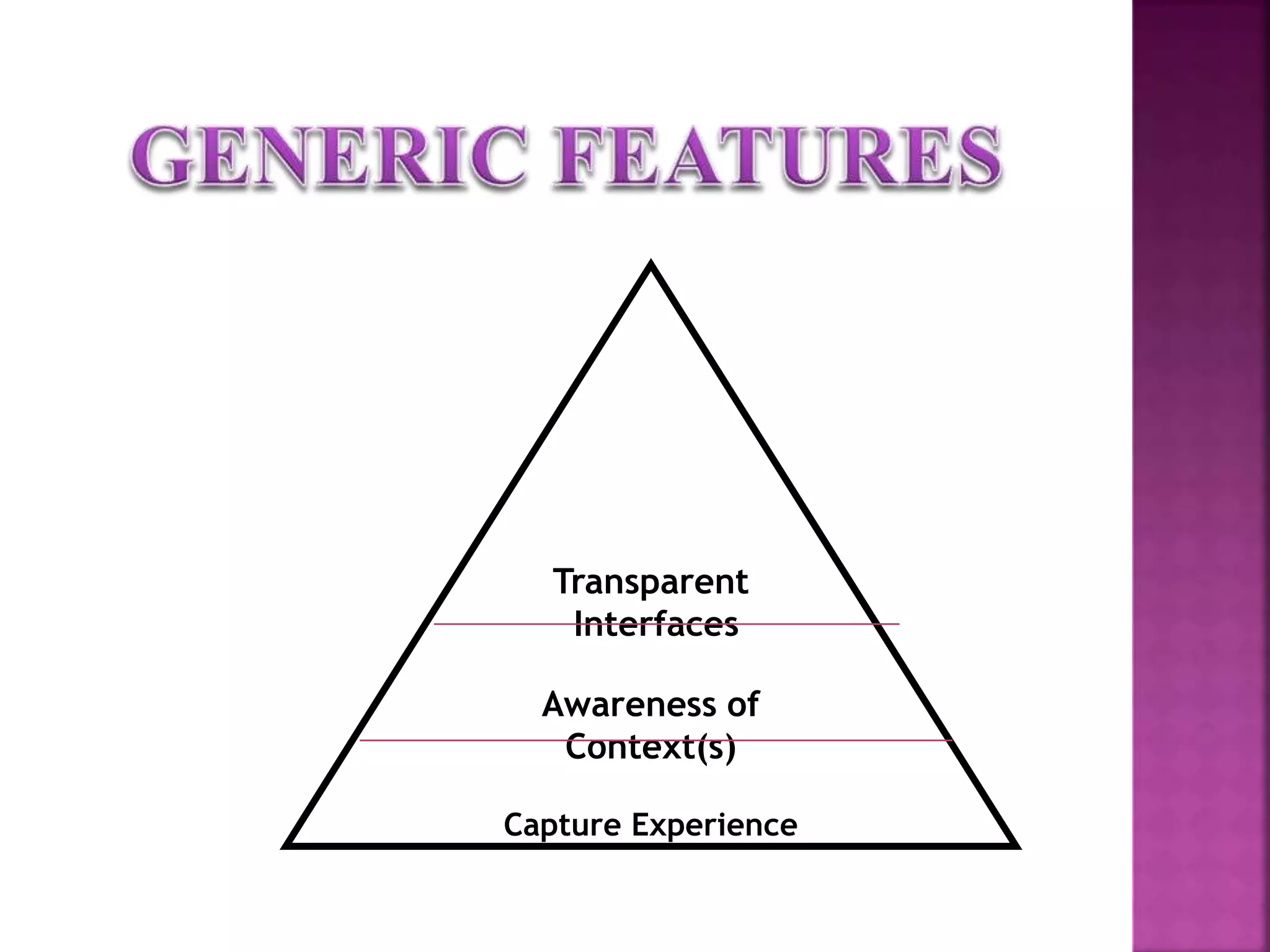 Transparent 
Interfaces 
Awareness of 
Context(s) 
Capture Experience 
 