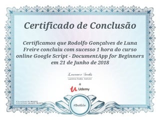 Certificado Udemy - Google Script Document App para Iniciantes