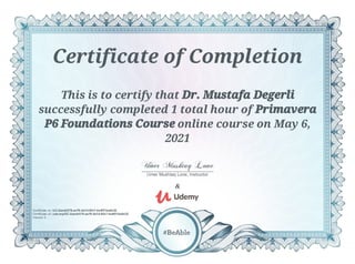 Dr. Mustafa Degerli - Primavera P6 Foundations Course