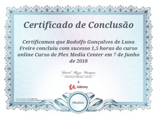 Certificado Udemy - Plex Media Center