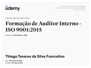 Formação Auditor ISO 9001:2015