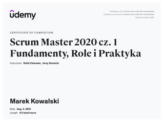 Scrum Master 2020: Fundamenty, Role i Praktyka