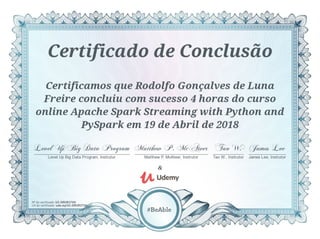 Certificado Udemy - Apache Spark Streaming com Python e PySpark
