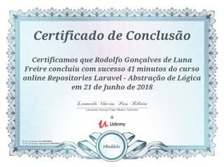 Certificado Udemy - Repositories Laravel - Abstração de Lógica
