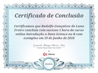 Certificado Udemy - Introdução a Data Science no R 