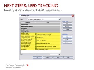 NEXT STEPS: LEED TRACKING  Simplify & Auto-document LEED Requirements 