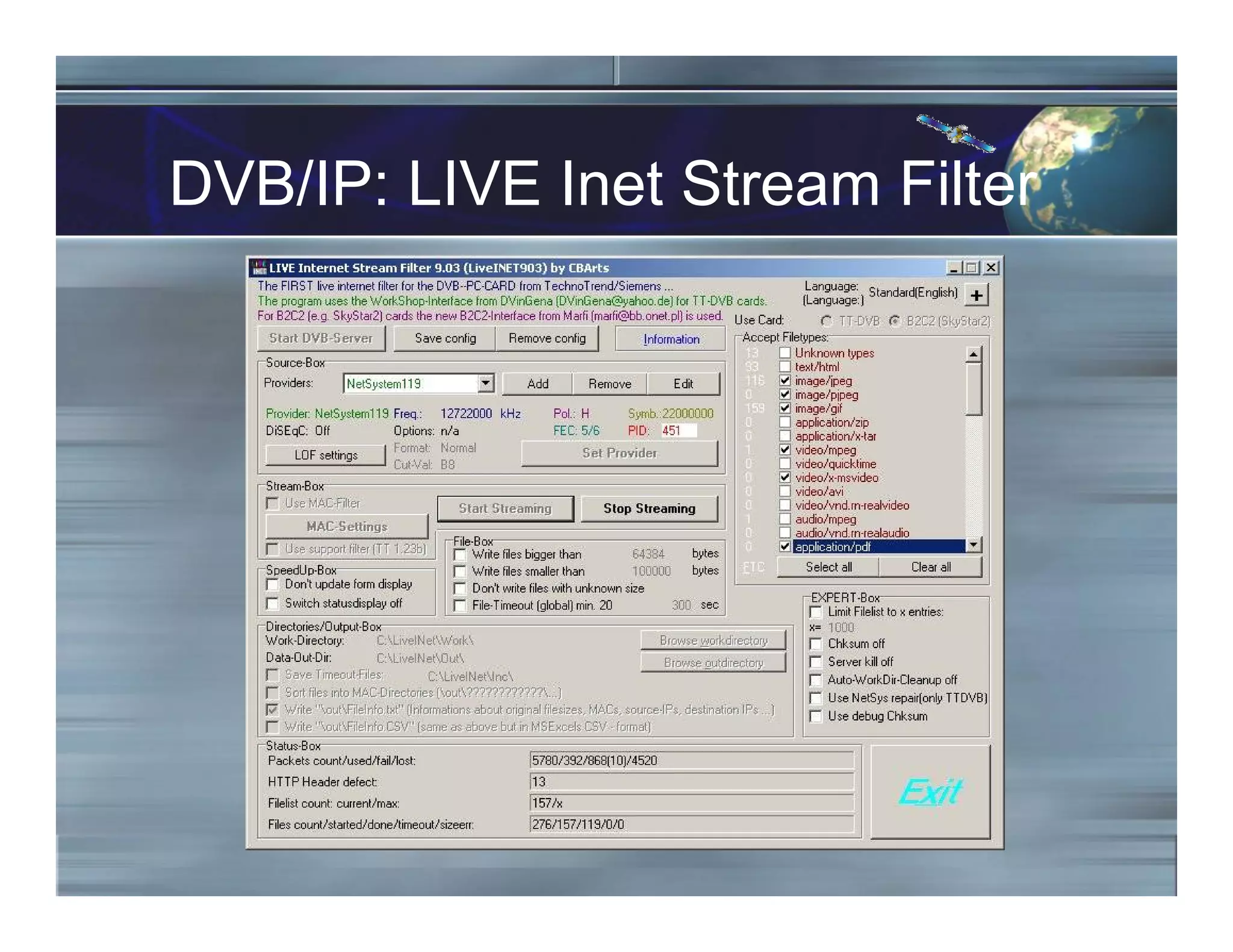 DVB/IP: LIVE Inet Stream Filter
 