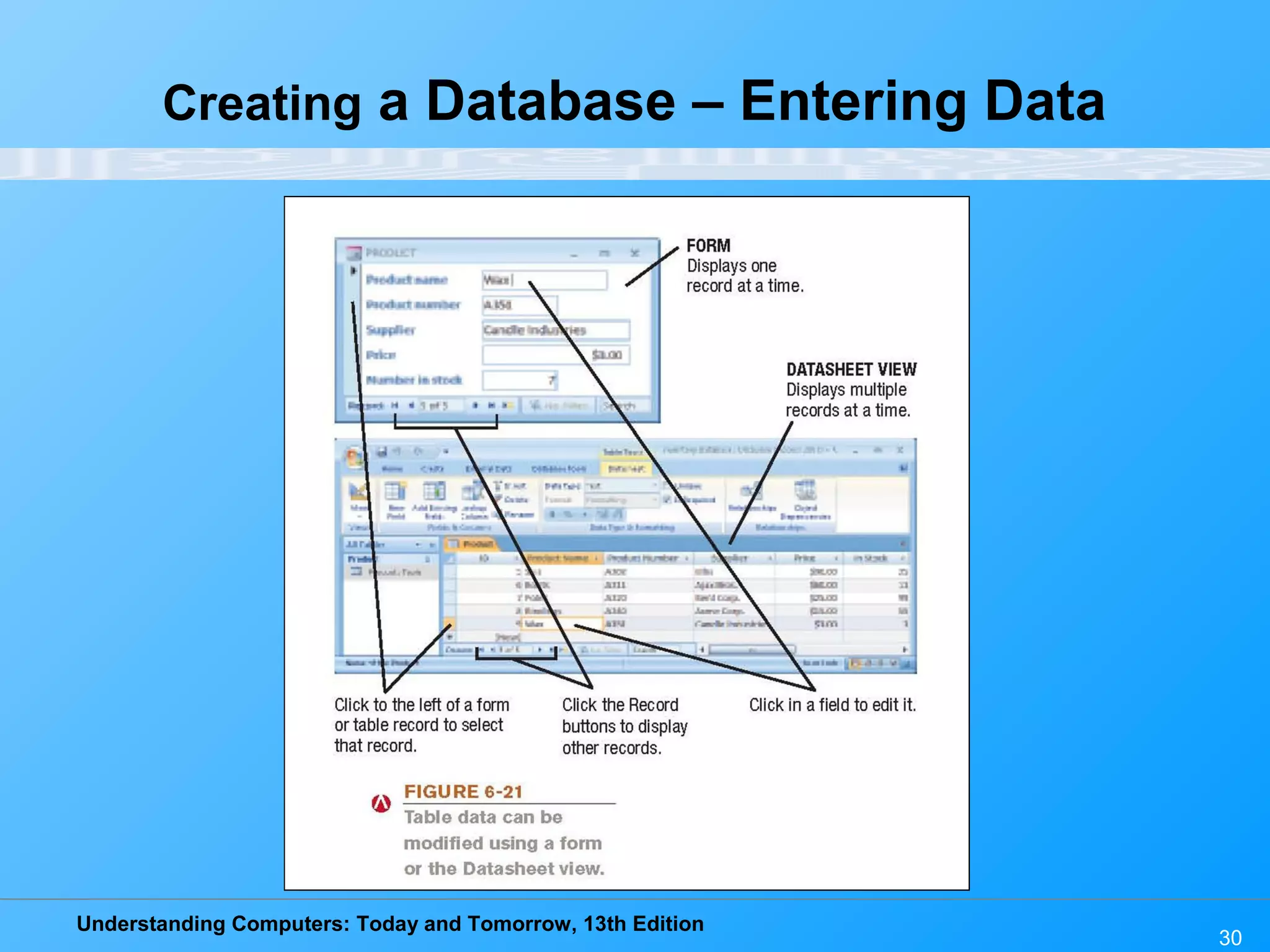 Understanding Computers: Today and Tomorrow, 13th Edition 30 Creating a Database – Entering Data 