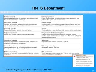 Understanding Computers: Today and Tomorrow, 13th Edition
37
The IS Department
 
