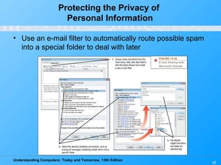 Understanding Computers: Today and Tomorrow, 13th Edition
32
Protecting the Privacy of
Personal Information
• Use an e-mail filter to automatically route possible spam
into a special folder to deal with later
 