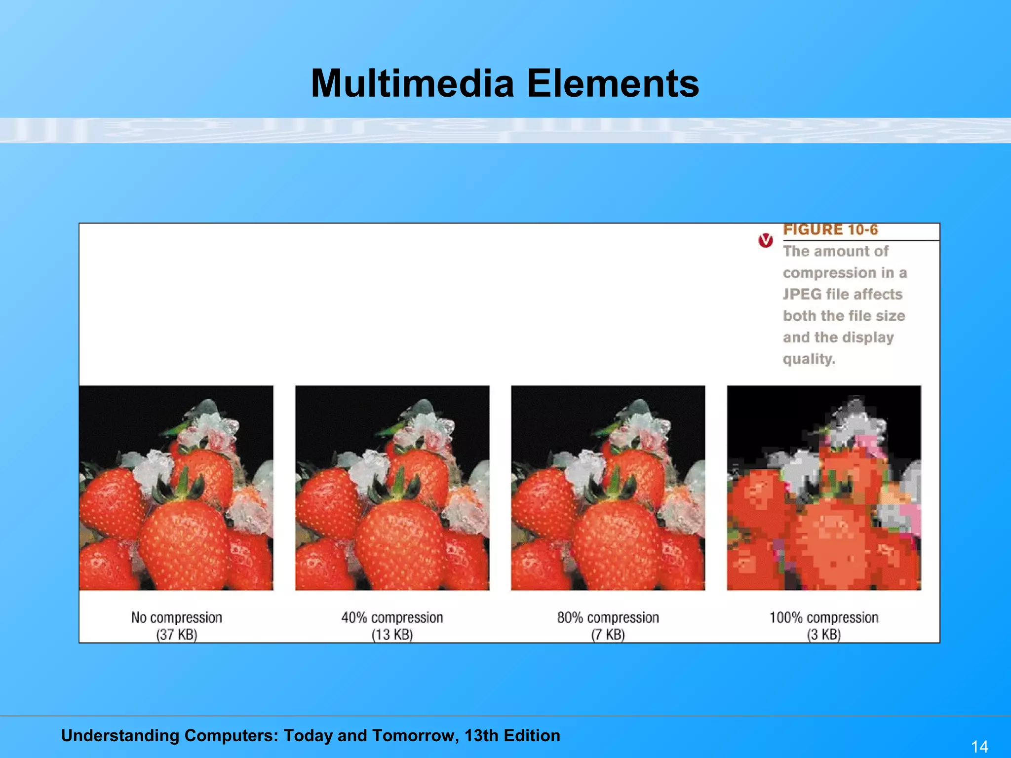 Understanding Computers: Today and Tomorrow, 13th Edition
14
Multimedia Elements
 