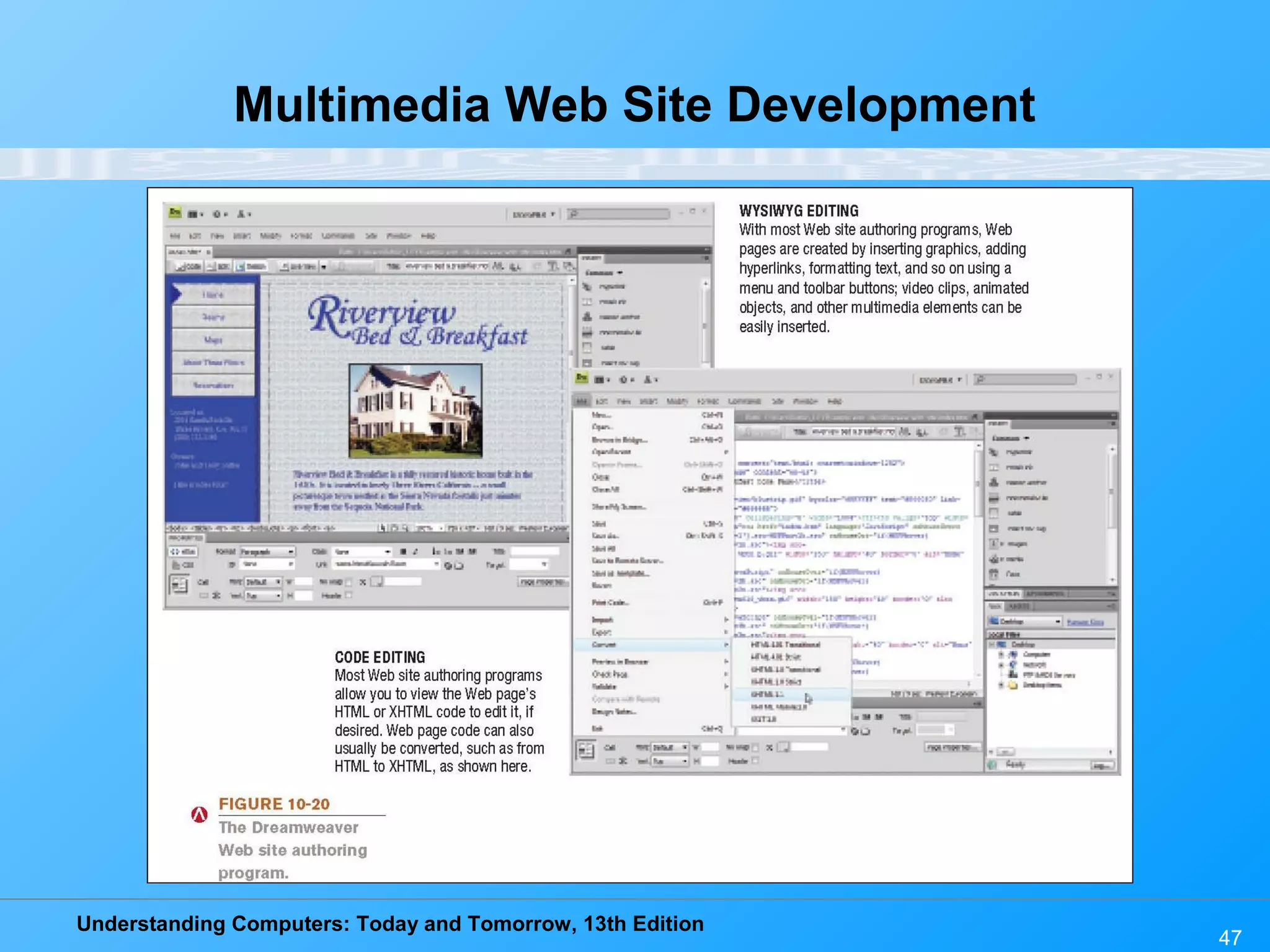 Understanding Computers: Today and Tomorrow, 13th Edition
47
Multimedia Web Site Development
 