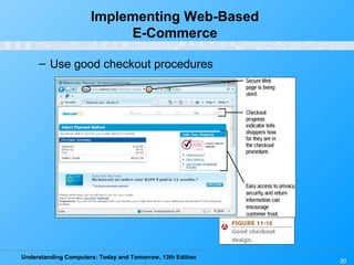 Understanding Computers: Today and Tomorrow, 13th Edition
30
Implementing Web-Based
E-Commerce
– Use good checkout procedures
 