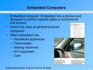 Understanding Computers: Today and Tomorrow, 13th Edition
46
Embedded Computers
• Embedded computer: Embedded into a produ...