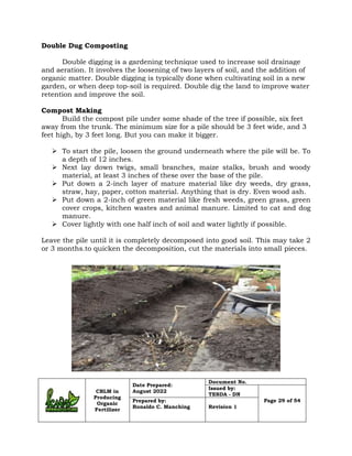 CBLM in
Producing
Organic
Fertilizer
Date Prepared:
August 2022
Document No.
Issued by:
TESDA - DN
Page 29 of 54
Prepared ...