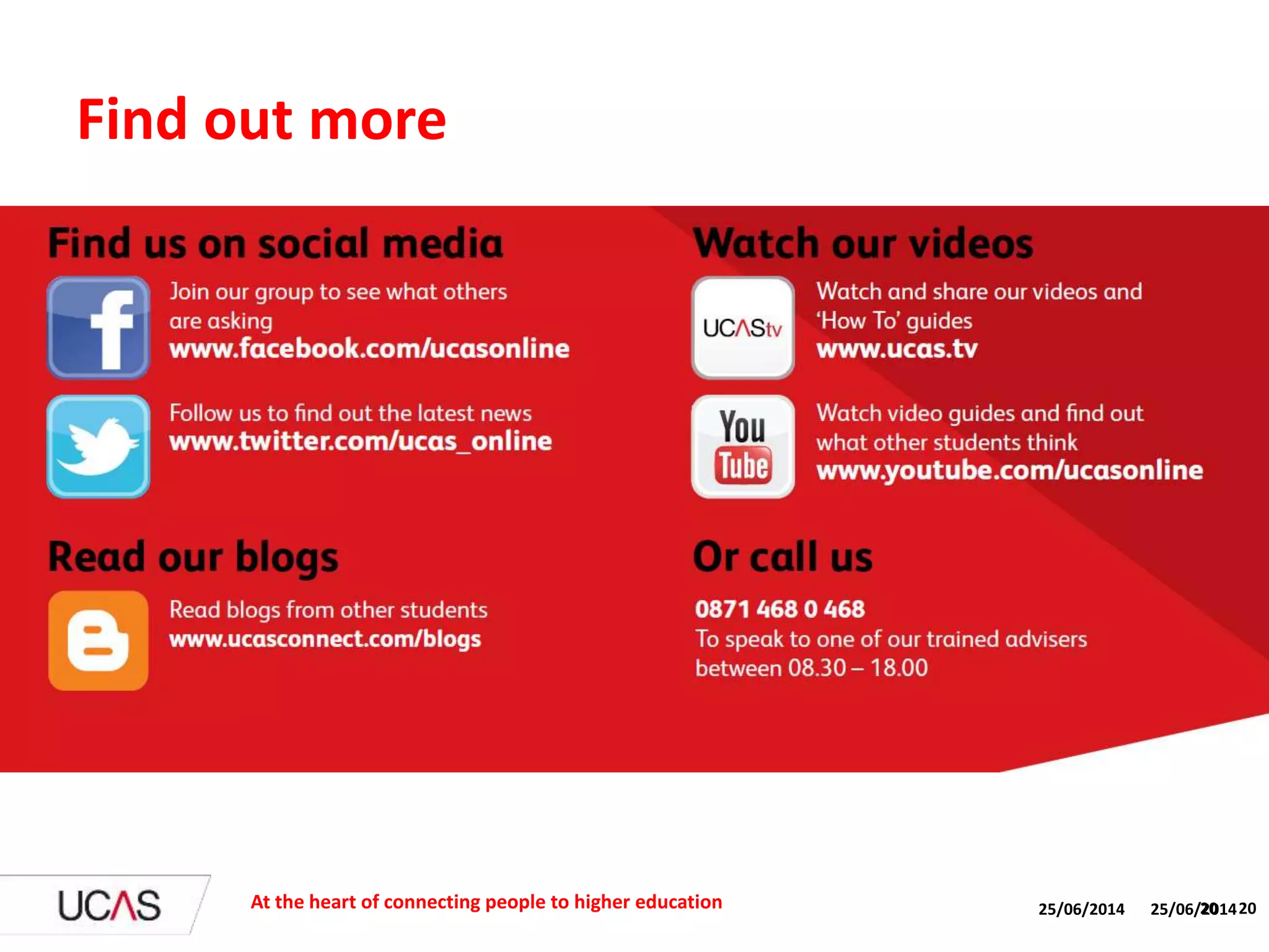 25/06/2014 20
Find out more
At the heart of connecting people to higher education 25/06/201420
 