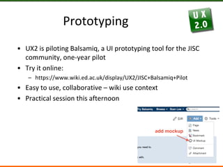 User-Centred DesignFully integrated agile UCD approach:http://boonious.typepad.com/ux2/2011/03/agile-user-interface-development.html