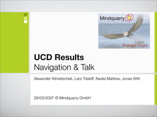 Release Eagle


UCD Results
Navigation & Talk
Alexander Klimetschek, Lars Trieloff, Nadia Mahlow, Jonas Witt



28/03/2007 © Mindquarry GmbH