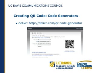 Creating QR Code: Code Generators

  delivr: http://delivr.com/qr-code-generator
 