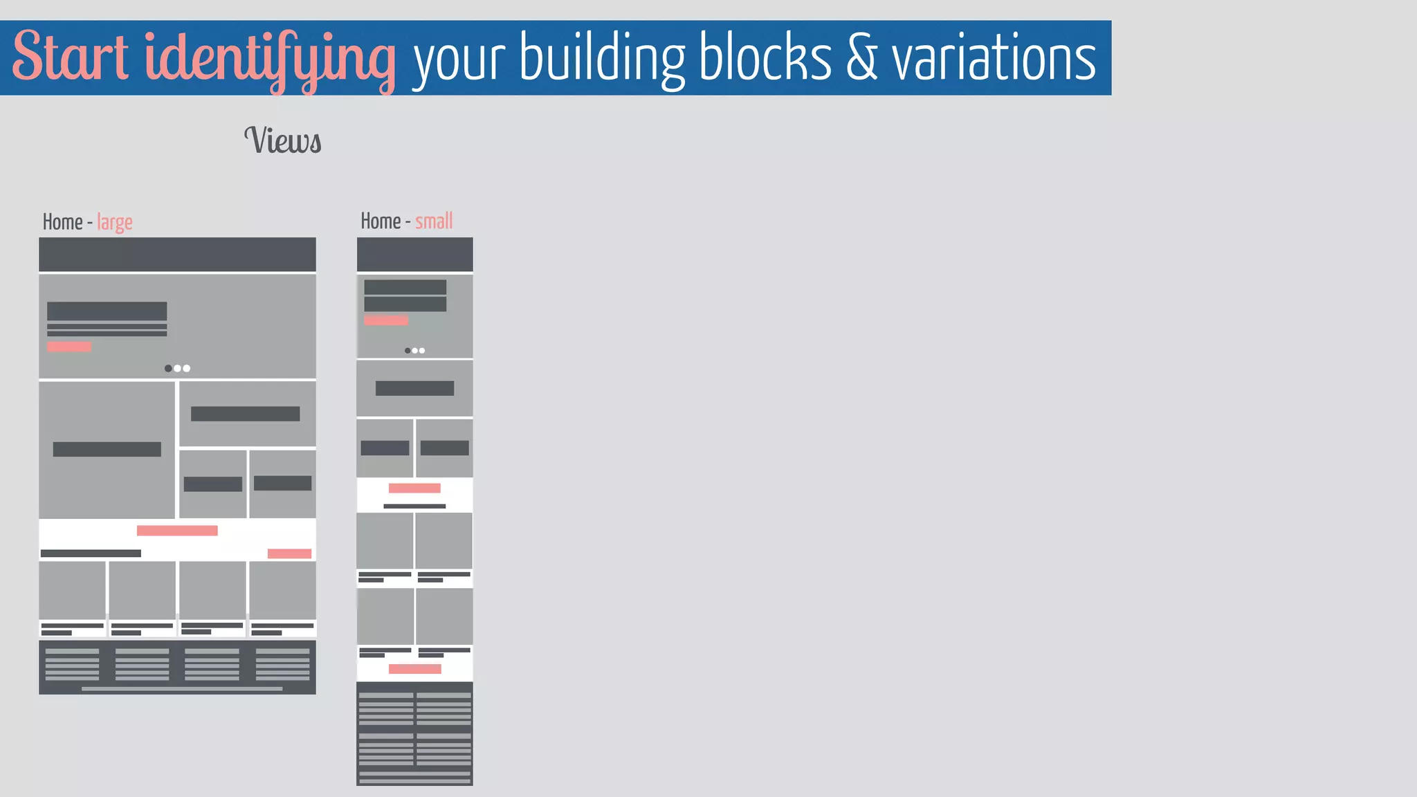 Start identifying your building blocks  variations 
Views 
Home - large Home - small 
 
