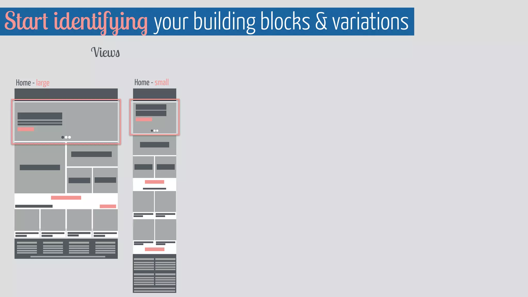 Start identifying your building blocks  variations 
Views 
Home - large Home - small 
 